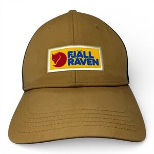 Fjallraven Box Logo Trucker Cap Mens Adjustable Tan Mesh Snapback Baseball Hat
